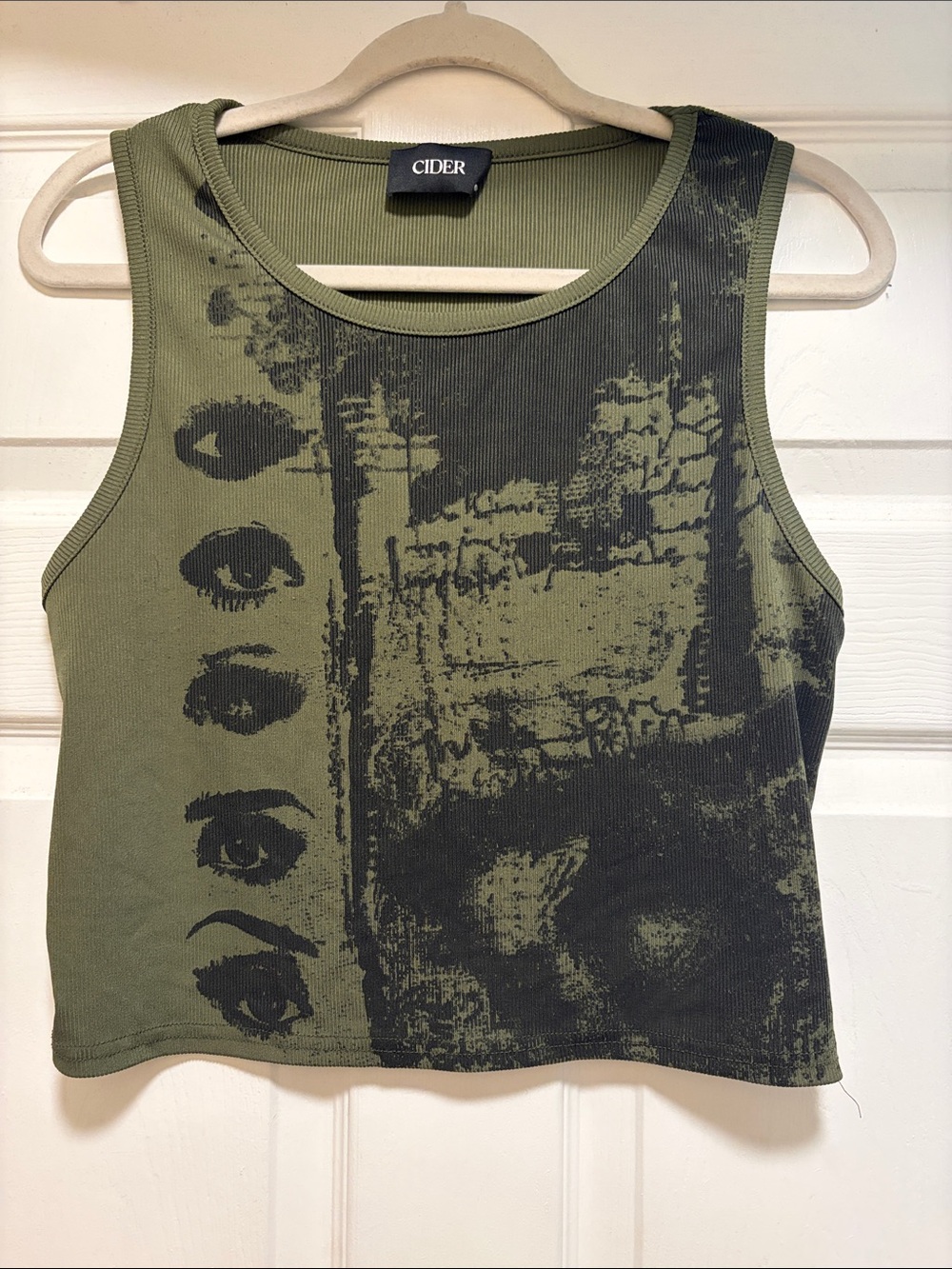 Cider Olive & Black Graphic Ribbed Tank